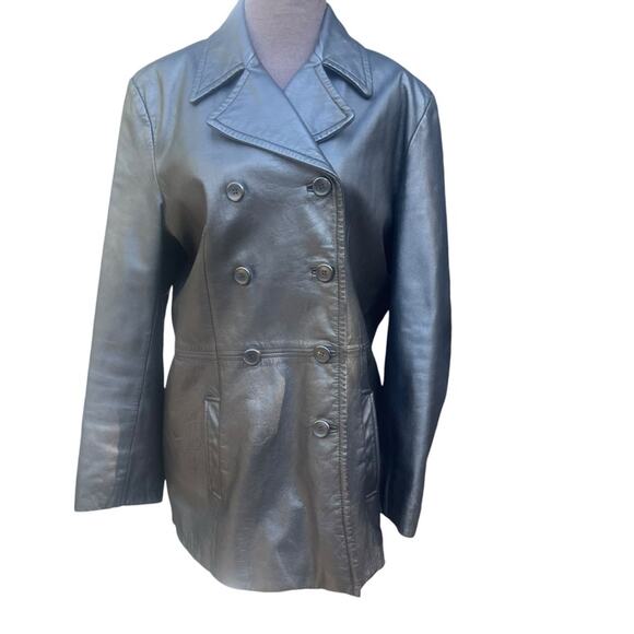 Vtg Double Breasted Classic Minimalist Capsule Soft Leather Coat Womens Size L - Picture 2 of 8